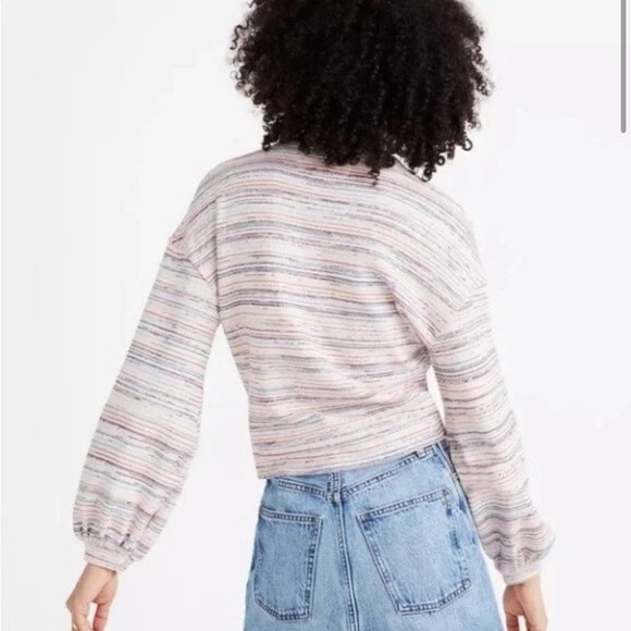 Madewell Bubble-Sleeve Crop Sweater Top in Rainbow Stripe Size XS - Picture 2 of 7